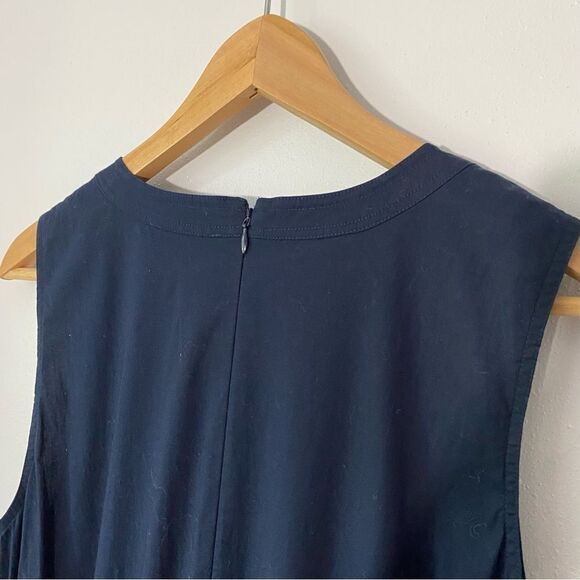 1901 Sailor Button Shoulder Stretch Cotton Poplin Navy Blue Midi Dress Retro - Picture 8 of 8